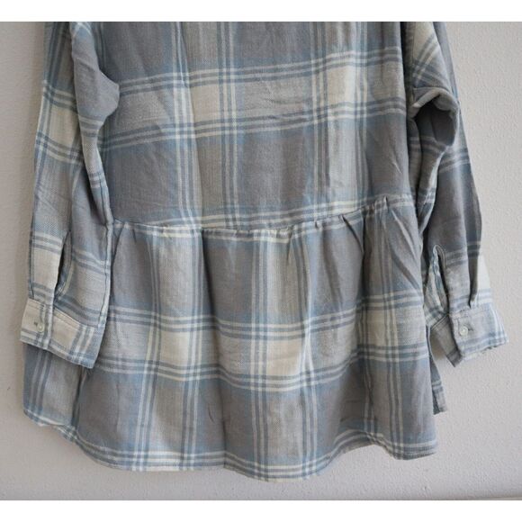 American Eagle 035-1354-3196-020 Womens Sz S Blue Flannel Peplum Button-Up Shirt - Picture 5 of 8